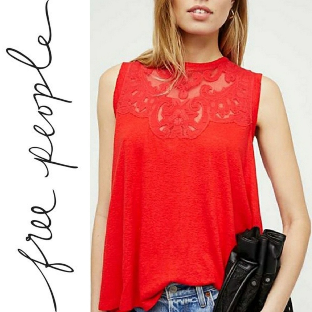 Free People Meant To Be Tee Medium Hot Lava Red